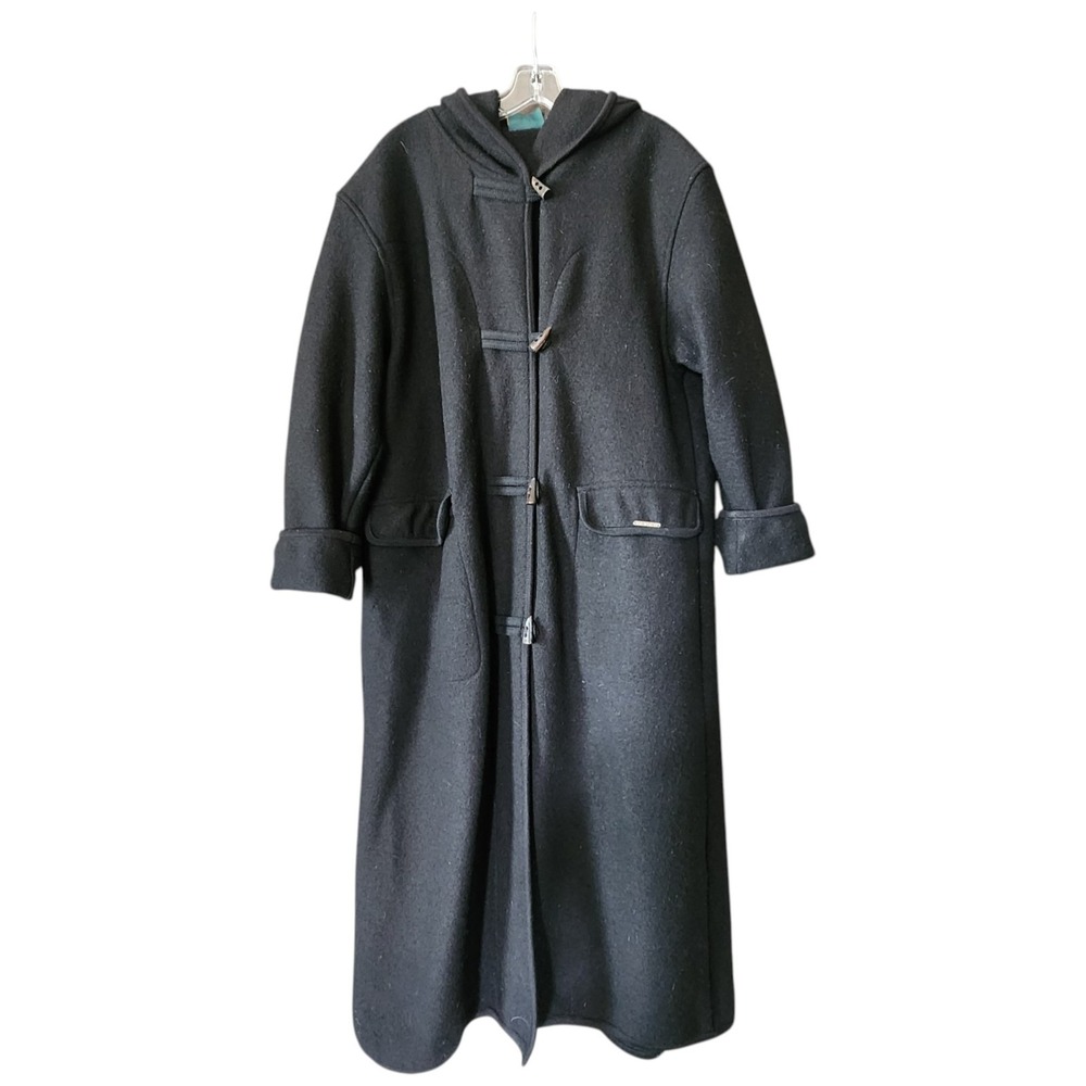 Geiger Austria Boiled Wool Long Trench Coat Toggle Buttons Sz 34 Small Oversized